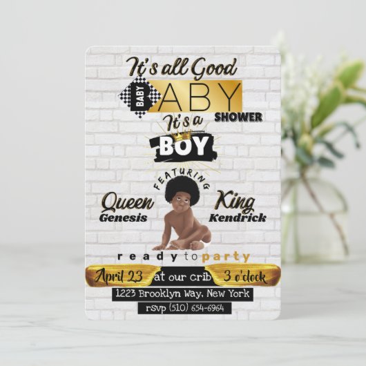Urban Afro Baby Boy | Hip Hop Retro Baby shower Kaart (Staand voorkant)