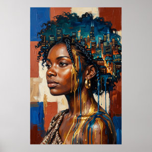 Urban Afrofuturisme Stadssilhouet Zwarte Koningin Poster