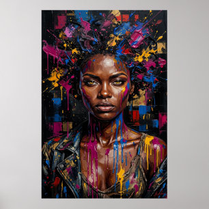 Urban Afrofuturisme Zwarte Koningin Paint Drip Kun Poster