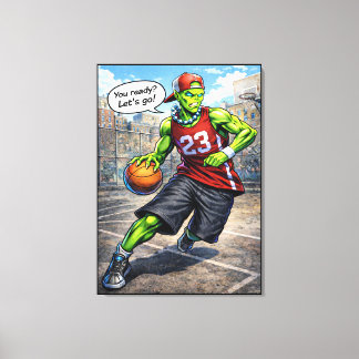 Urban Alien Basketball Player - Comic Style Art Canvas Afdruk