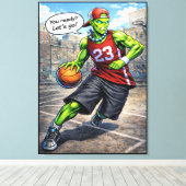 Urban Alien Basketball Player - Comic Style Art Canvas Afdruk (Insitu (Houten vloer))