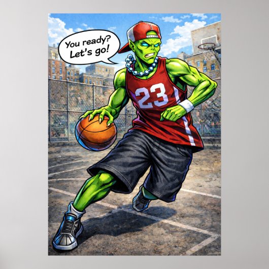 Urban Alien Basketball Player - Comic Style Art Poster (Voorkant)
