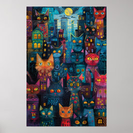 Urban Alley Cats: Levendige stadsmuurschildering Poster