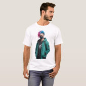 Urban Anime Boy with Golden Lion Back Print Tee T-shirt (Voorkant volledig)