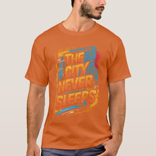 Urban Art de stad slaapt nooit T-shirt (Voorkant)