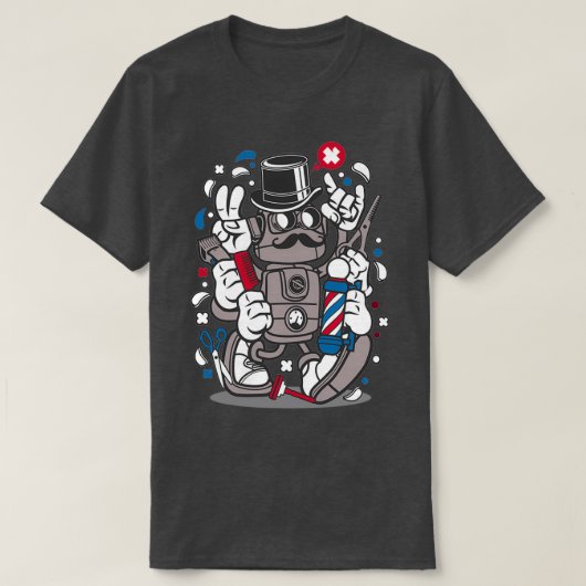 Urban Barber Hipster Robot Hair Cut Sticker T-shirt (Design voorkant)
