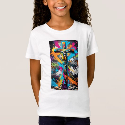 Urban Believer: Graffiti Religieuze print T-shirt (Voorkant)