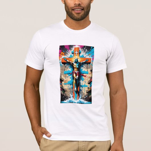 Urban Believer: Graffiti Religieuze print T-shirt (Voorkant)