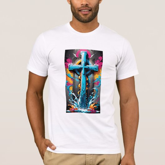 Urban Believer: Graffiti Religieuze print T-shirt (Voorkant)