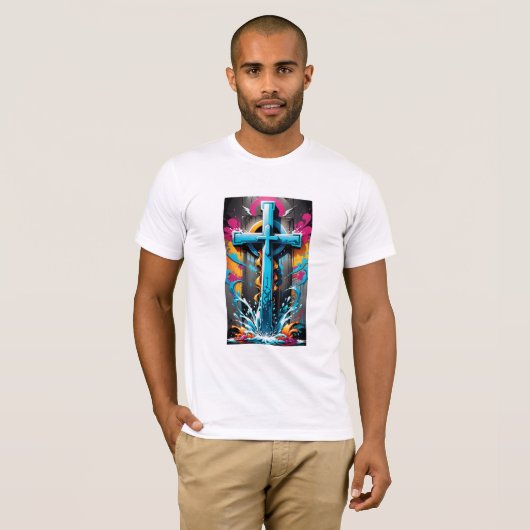Urban Believer: Graffiti Religieuze print T-shirt (Voorkant volledig)