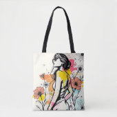Urban Bloom: Double-Sided Graffiti & Botanical Art Tote Bag (Voorkant)