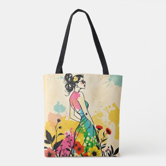 Urban Bloom: Double-Sided Graffiti & Botanical Art Tote Bag (Achterkant)