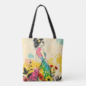 Urban Bloom: Dubbelzijdige Graffiti & Botanische K Tote Bag (Achterkant)