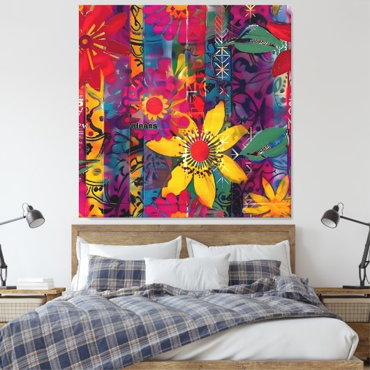Urban Bloom - Levendige Graffiti Bloem Explosie Canvas Afdruk (Insitu (Slaapkamer))