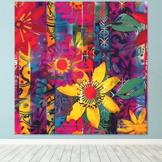 Urban Bloom - Levendige Graffiti Bloem Explosie Canvas Afdruk (Insitu (Houten vloer))