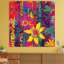 Urban Bloom - Levendige Graffiti Bloem Explosie Canvas Afdruk