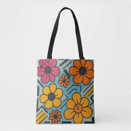 Urban Bloom – Retro Floral Pop Tote Bag (Voorkant)