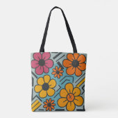 Urban Bloom – Retro Floral Pop Tote Bag (Achterkant)