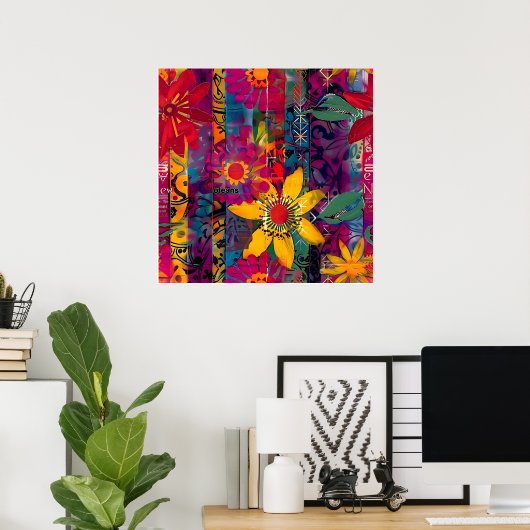 Urban Bloom Vivid Graffiti Flower Explosio Poster (Thuiskantoor)