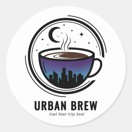 Urban Brew City Skyline Coffee Ronde Sticker (Voorkant)