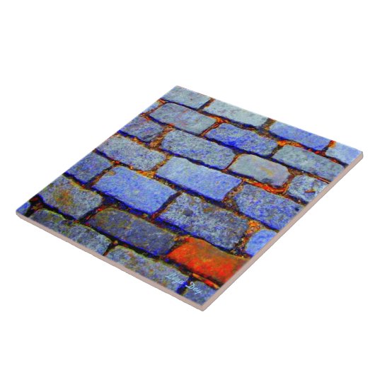 Urban Bricks (Blue) Tegel/Trivet Tegeltje (Zijkant)