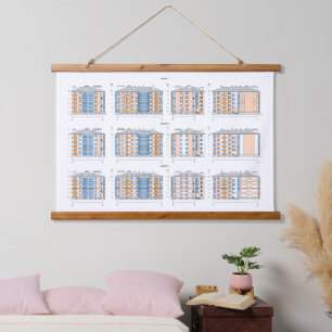 Urban Building Blueprint Muurkunst Hangend Wandkleed