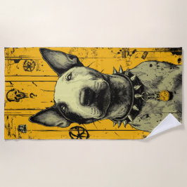 Urban Bull Terrier Portrait in Bold Yellow Grunge Strandlaken