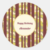 Urban Camo Stripe Pattern Happy Birthday Ronde Sticker (Voorkant)