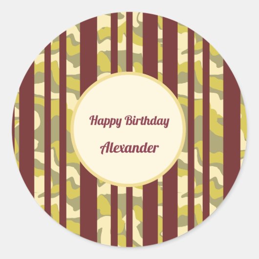 Urban Camo Stripe Pattern Happy Birthday Ronde Sticker (Voorkant)