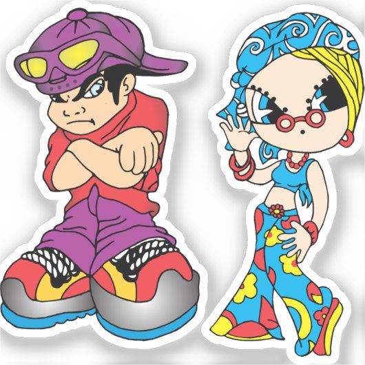 Urban Cartoon Duo Tee Sticker (Voorkant)