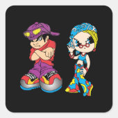Urban Cartoon Duo Tee Vierkante Sticker (Voorkant)