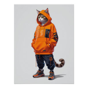 Urban Cat Vibes - futuristisch streetwear design Perfect Poster