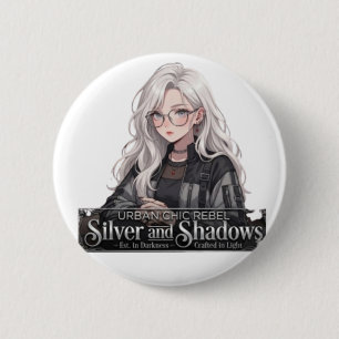 Urban Chic Rebel Zilver en Schaduwen Anime Meisje Ronde Button 5,7 Cm