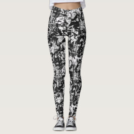 Urban Chic Zwart-Wit Graffiti Leggings