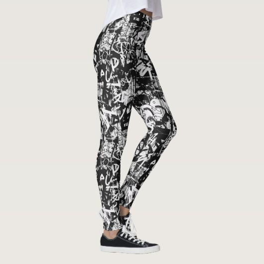 Urban Chic Zwart-Wit Graffiti Leggings (Rechts)