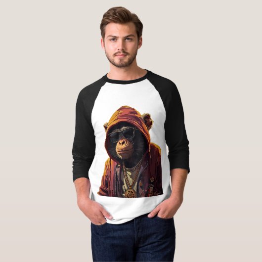 Urban Chimp – Cool Chimpanzee with Hoodie and Gold T-shirt (Voorkant volledig)