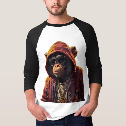 Urban Chimp – Cool Chimpanzee with Hoodie and Gold T-shirt (Voorkant)