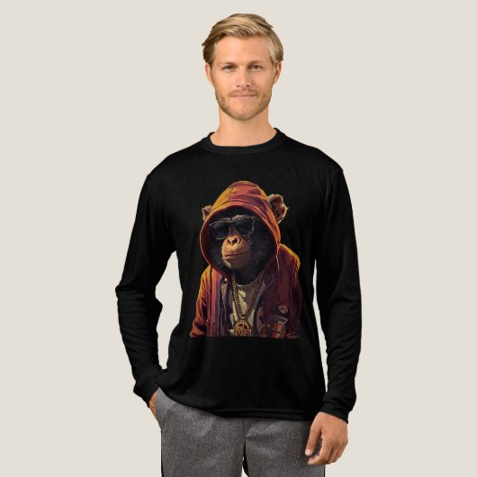 Urban Chimp – Cool Chimpanzee with Hoodie and Gold Tri-Blend Shirt (Voorkant)