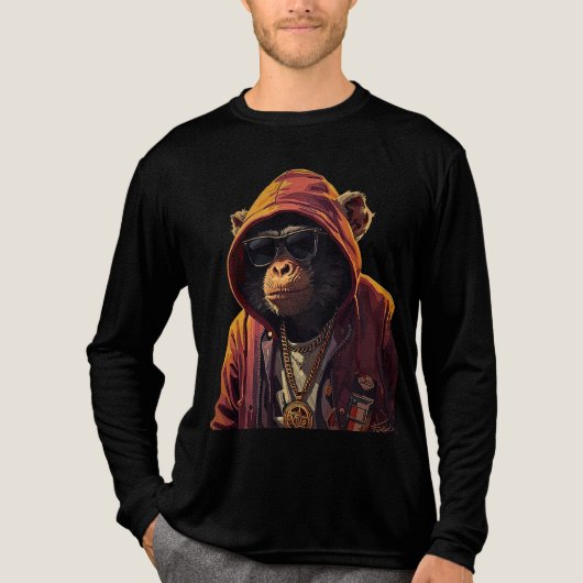 Urban Chimp – Cool Chimpanzee with Hoodie and Gold Tri-Blend Shirt (Voorkant volledig)