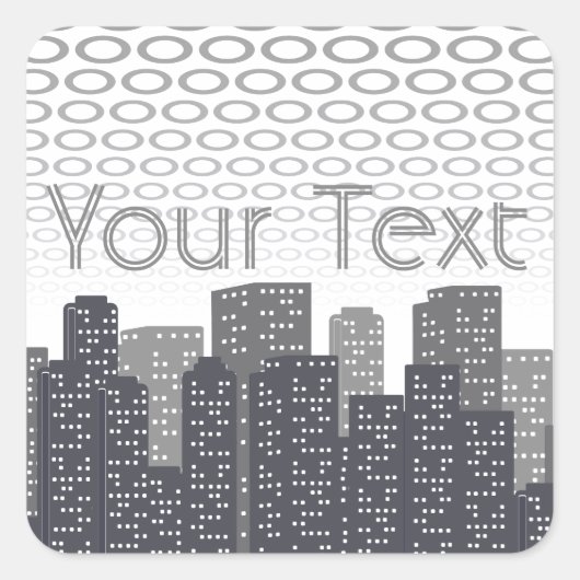 Urban Cityscape Shades of Grey Custom Text Vierkante Sticker (Voorkant)