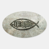 Urban Concrete Jesus Fish Ovale Sticker (Voorkant)