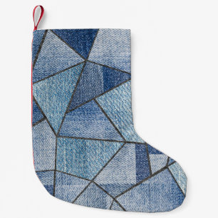 Urban Denim: noodlijdende patchwork ontwerp Kleine Kerstsok