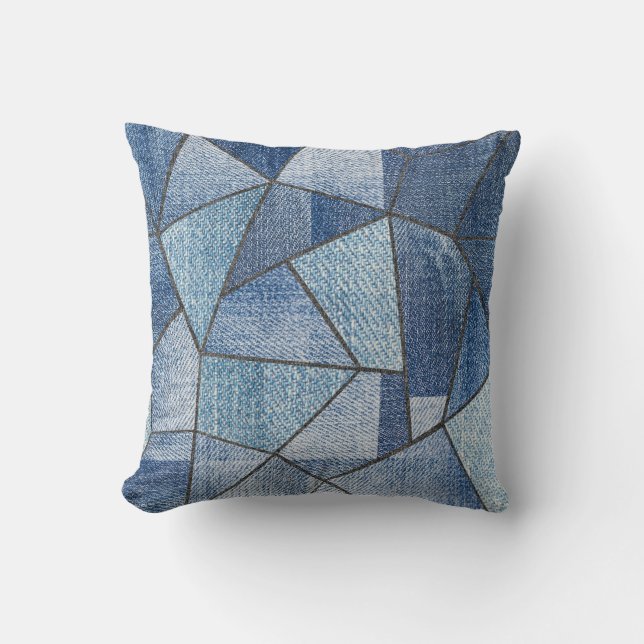 Urban Denim: noodlijdende patchwork ontwerp Kussen (Voorkant)