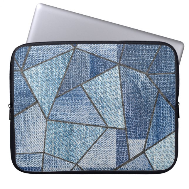 Urban Denim: noodlijdende patchwork ontwerp Laptop Sleeve (Voorkant)