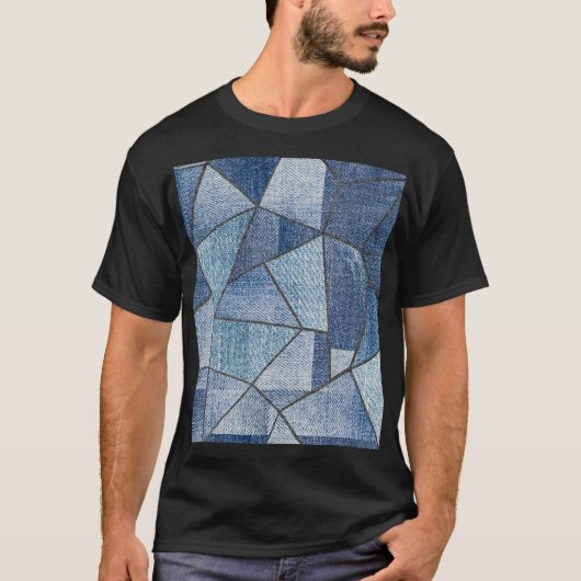 Urban Denim: noodlijdende patchwork ontwerp T-shirt (Voorkant)