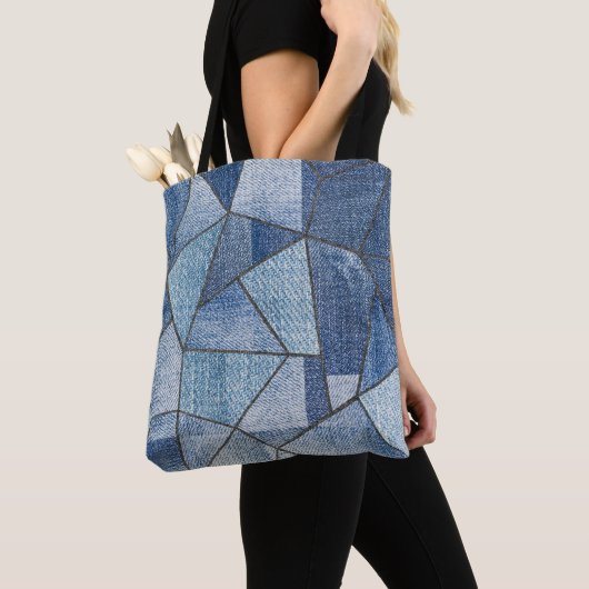 Urban Denim: noodlijdende patchwork ontwerp Tote Bag (Dichtbij)