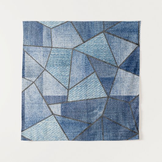 Urban Denim: noodlijdende patchwork ontwerp Wandkleed (Voorkant (horizontaal))