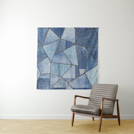 Urban Denim: noodlijdende patchwork ontwerp Wandkleed (In situ)