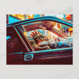 Urban Dino rijden door Neon City Feestdagenkaart