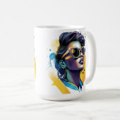 Urban Diva - Vetgedrukte Vector Portret van Retro Koffiemok (Voorkant rechts)